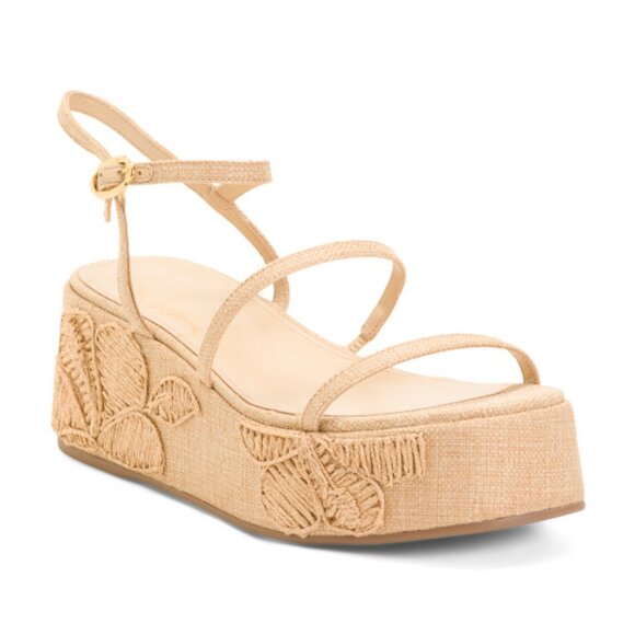 LARROUDE Handmade In Brazil Gio Flatform Hibiscus Embroidered Wedges